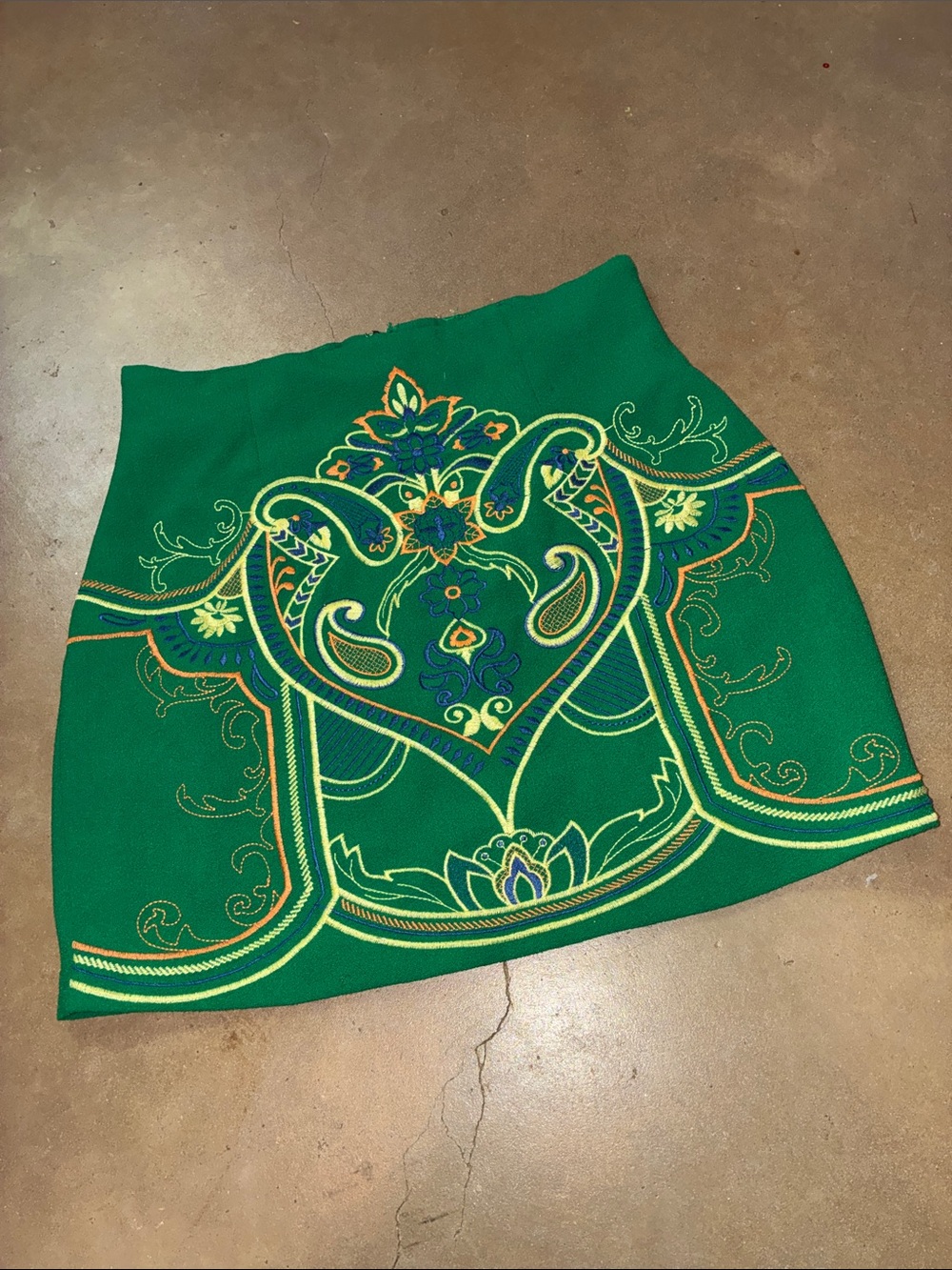 Vintage Flying Tomato Green Embroidered pattern Mini Skirt